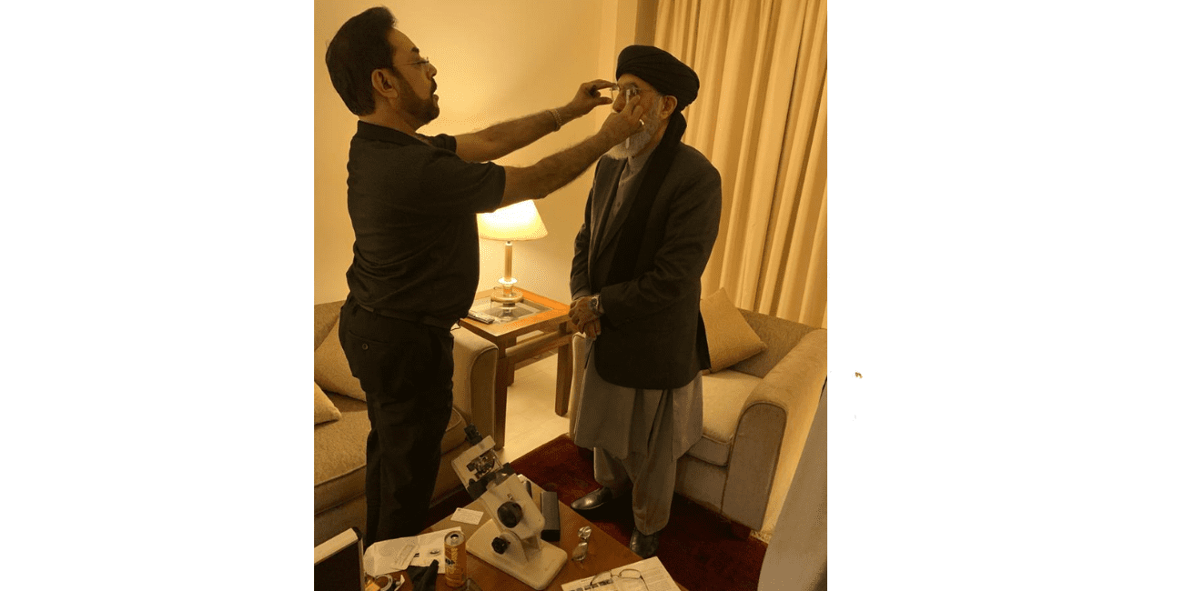 Owner Of Tanti Optics Personally Checking The Eye Sight Of Afghan Leader Gulbuddin Hekmatyar